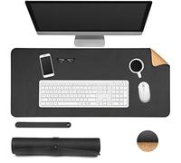 Ewolee Desk Pad, Office Desk Mat 80 * 40cm Natural Cork PU Leather Desk Protector Mat Non-Slip Waterproof Laptop Keyboard Mouse Mat for Office Home School(Black + Cork)