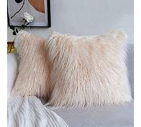 Ewolee Faux Fur Pillow Cover, 2 Pcs Soft Fluffy Decorative Pillow Cushion Cover Case for Home Sofa Bed Car 18 x 18in (Pink)