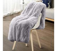 Ewolee Faux Fur Throw, Super Soft Large Fluffy Throw Blanket, Long Shaggy Faux Fur Blanket Warm Cozy Throw for Sofa Bed Couch Chair Decoration 200 x 160cm (Grey)