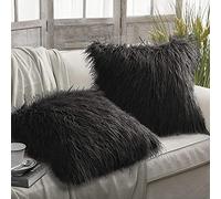 Ewolee Pillow Case 2 Pcs Faux Fur Throw Cushion Cover, 18 x 18in Decorative Pillows Covers Sofa Cushion Covers for Bed Home Car(Black)