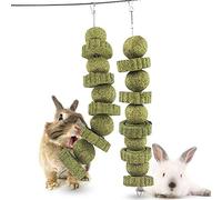 Ewolee Rabbit Toys, 2 Pcs Hamster Chew Toys Accessories Natural Grass Cake and Grass Ball, Teeth Grinding Toy for Bunny Hamster Guinea Pig Chinchillas Gerbils Gerbils Rats