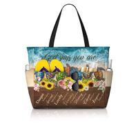 Ewozet Beach Canvas Tote Bag, Water Resistant, Lightweight, Zippered, Double Shoulder Straps, for Beach, Pool, Vacation, Inspirational Sunflower Turtle), One Size