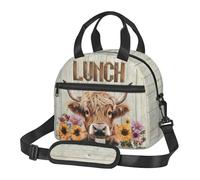 Ewozet Cute Cow Print Lunchbox, Farmhouse Highland Cow Lunch Bag, Funny Animal Insulated Lunch Bags, Sunflowers Lunch Bag Tote Bag With Shoulder Strap For Women Men Work Picnic Outdoor Hiking