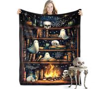 Ewozet Throw Blanket, Vintage Bookshelf Skull Ghost Bat Spider Fire Universe Blankets, Gifts for Kids Adults Women Men Decorations for Couch Sofa Bed Bedroom Living Room 40x50 Inch