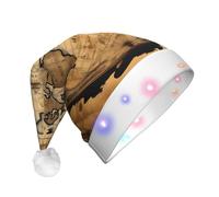 EWQrtyy Ancient Map World Globe Adult Light-Up Christmas Santa Hat With Pom Poms, Soft Plush Xmas Hat With Colorful Lights