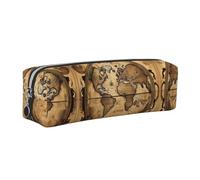 EWQrtyy Ancient Map World Globe Printing School Leather Pen Pencil Case,Zip Pouch,Accessories Holder, Stationery Bag,Back to School Gift