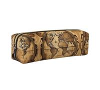 EWQrtyy Ancient Map World Globe Printing School Leather Pen Pencil Case,Zip Pouch,Accessories Holder, Stationery Bag,Back to School Gift