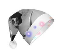 EWQrtyy Animal Cow Picture Adult Light-Up Christmas Santa Hat With Pom Poms, Soft Plush Xmas Hat With Colorful Lights