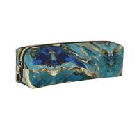 EWQrtyy Azurite Teal and Foil Gold Oil Marble Pattern Printing School Leather Pen Pencil Case,Zip Pouch,Accessories Holder, Stationery Bag,Back to School Gift