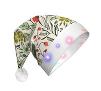 EWQrtyy Beautiful Flowers Adult Light-Up Christmas Santa Hat With Pom Poms, Soft Plush Xmas Hat With Colorful Lights