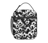EWQrtyy Black and White Soccer Ball Pattern Print Insulated Lunch Bag, Thermal Lunch Tote, Portable Cooler Bag for Temperature Control and Carry