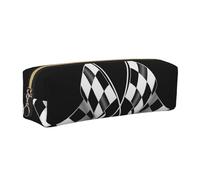 EWQrtyy Black White Formula Checkered Flags Pattern Printing School Leather Pen Pencil Case,Zip Pouch,Accessories Holder, Stationery Bag,Back to School Gift