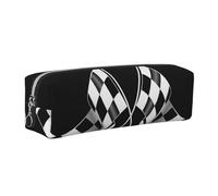 EWQrtyy Black White Formula Checkered Flags Pattern Printing School Leather Pen Pencil Case,Zip Pouch,Accessories Holder, Stationery Bag,Back to School Gift