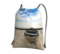 EWQrtyy Boat Beach Sunrise Time Print Drawstring Backpack, Zipper Closure Adjustable Shoulder Bag for Gym Fitness and Outdoor