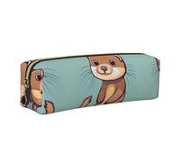 EWQrtyy Cartoon Cute Otters Printing School Leather Pen Pencil Case,Zip Pouch,Accessories Holder, Stationery Bag,Back to School Gift