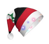 EWQrtyy Flag Of The Syrian Arab Republic Adult Light-Up Christmas Santa Hat With Pom Poms, Soft Plush Xmas Hat With Colorful Lights