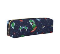 EWQrtyy Funny Astronaut Dinosaur Rocket Printing School Leather Pen Pencil Case,Zip Pouch,Accessories Holder, Stationery Bag,Back to School Gift