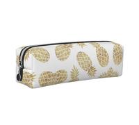 EWQrtyy Golden Pineapple Background Printing School Leather Pen Pencil Case,Zip Pouch,Accessories Holder, Stationery Bag,Back to School Gift