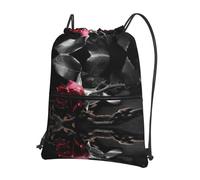 EWQrtyy gothic black roses Print Drawstring Backpack, Zipper Closure Adjustable Shoulder Bag for Gym Fitness and Outdoor