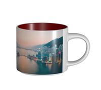 EWQrtyy Hong Kong Printing Large-Capacity Ceramic Mugs, Practical Cups for Cafés & Offices, Comfortable Handle,Stable Base