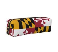 EWQrtyy Maryland State Flag Printing School Leather Pen Pencil Case,Zip Pouch,Accessories Holder, Stationery Bag,Back to School Gift