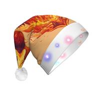 EWQrtyy Phoenix 1 Adult Light-Up Christmas Santa Hat With Pom Poms, Soft Plush Xmas Hat With Colorful Lights