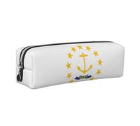 EWQrtyy Rhode Island State Flag Printing School Leather Pen Pencil Case,Zip Pouch,Accessories Holder, Stationery Bag,Back to School Gift