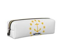 EWQrtyy Rhode Island State Flag Printing School Leather Pen Pencil Case,Zip Pouch,Accessories Holder, Stationery Bag,Back to School Gift