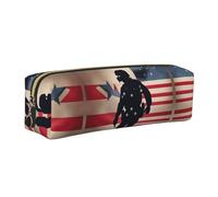 EWQrtyy Us Military Soldiers Patriotic Memorial Day Printing School Leather Pen Pencil Case,Zip Pouch,Accessories Holder, Stationery Bag,Back to School Gift
