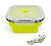 Ewrap 1200ml Large Collapsible Bowl, Portable Silicone Camping Bowl, with Foldable 2 in 1 Fork Spoon, Save 1/2 Space, Use in Microwave and Freezer, Green