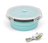 Ewrap 1200ML Round Collapsible Camping Bowl, Portable Silicone Food Storage Containers, Silicone Bowl with Lid and Foldable 2 in 1 Fork Spoon, for Camping and Kitchen, Freezer and Microwave Safe, Blue