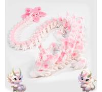 EWRGIJ 3D Printed Dragon, Pink and White Cherry Blossom Articulated Fidget Toy, Desk Decoration, Dragon for Display Collection and Unique Girl Toy Gift