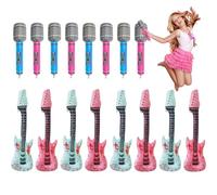 EWRGIJ Inflatable Guitar & Microphone, 16pc Party Props, Blue & Rose Red, Music Themed, Plastic, Party & Event Decor
