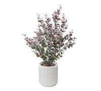 Ewtogift 16.5" Artificial Eucalyptus Plant in White Ribbed Ceramic Pot Purple Faux Potted Greenery Tall Desk Plant for Home Office Shelf Table Bathroom Decor Maintenance Free