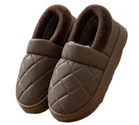 EWUHYFP Big Size 50 51 Men Winter Warm Slippers Waterproof Large Size Home Bedroom Casual Shoes House Indoor Non Slip Thick Sole Slides(Coffee,50-51)