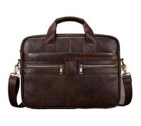 EWUHYFP Briefcase Men's Business Briefcase Fit 15" PC Leather Handbag Real Male Laptop A4 Office Man Crossbody Bag On Business Trip(Design2-coffee)