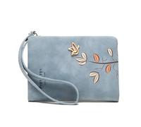 EWUHYFP Fashion Fresh Flower Small Wallet Women Soft Leather Ladies Purses Short Female Girl with Wristlet(Blue)