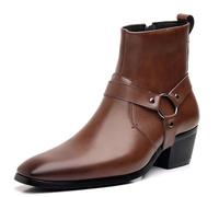 EWUHYFP Men's Boots Designer Chelsea Luxury Men Cowboy Black Brown Zip Wedding Office Dress Shoes Male(Dark Brown,44)