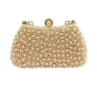 EWUHYFP Pearl Women Evening Bags Hollow Out Elegant Beading Clutch with Handle Chain Dress Shoulder Handbags Diamonds(Champagne)