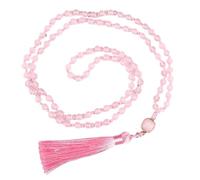 EWUHYFP Pink Wax Thread Inelastic Necklace 6mm 108 Beads Handmade Knotted Tassel Women Yoga Stone Pendant(Pink01)