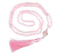 EWUHYFP Pink Wax Thread Inelastic Necklace 6mm 108 Beads Handmade Knotted Tassel Women Yoga Stone Pendant(Pink02)