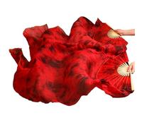 EWUHYFP Real/Imitation Silk 1pair Belly Dance Veil Fans Handmade Dyed Performance Dancing Natural(A,180x90cm Real Silk)