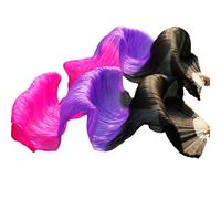 EWUHYFP Real Silk Belly Dance Fans 1 Pair/Pc Handmade Dyed Long Fan Chinese Veil 24 Colors(22,S-120x90cmReal Silk)