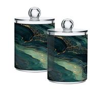 Ewusp Abstract Marble Qtip Holder 2 PCS Clear Plastic Apothecary Jars with Lid Cotton Pad Holder Dispenser Cotton Bud Holder Bathroom Storage Container Makeup Organiser
