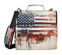 Ewusp American Flag 3 Ring Zipper Binder with Handle & Shoulder Strap 1.5 Inch Expanding File Folder Multi-Pocket Organizer Holds 500 Sheets for School Office