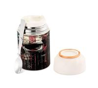 Ewusp American Skull Flag Food Flask for Adults 500ml Stainless Steel Double Walled Vacuum Insulated Food Jar with Folding Spoon BPA Free Leakproof Soup Container