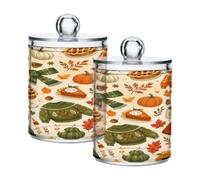 Ewusp Autumn Harvest Qtip Holder 2 PCS Clear Plastic Apothecary Jars with Lid Cotton Pad Holder Dispenser Cotton Bud Holder Bathroom Storage Container Makeup Organiser