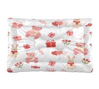 Ewusp Bears and Rabbites Calming Dog Bed for Small Medium Large Pets Washable Dog Crate Mattress Soft and Cozy Pet Bed Floor Pad with Anti-Slip Bottom 91x60x6 cm