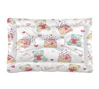 Ewusp Bears Love Envelopes Calming Dog Bed for Small Medium Large Pets Washable Dog Crate Mattress Soft and Cozy Pet Bed Floor Pad with Anti-Slip Bottom 91x60x6 cm