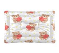 Ewusp Bears Red Hearts Calming Dog Bed for Small Medium Large Pets Washable Dog Crate Mattress Soft and Cozy Pet Bed Floor Pad with Anti-Slip Bottom 60x46x4.5 cm
